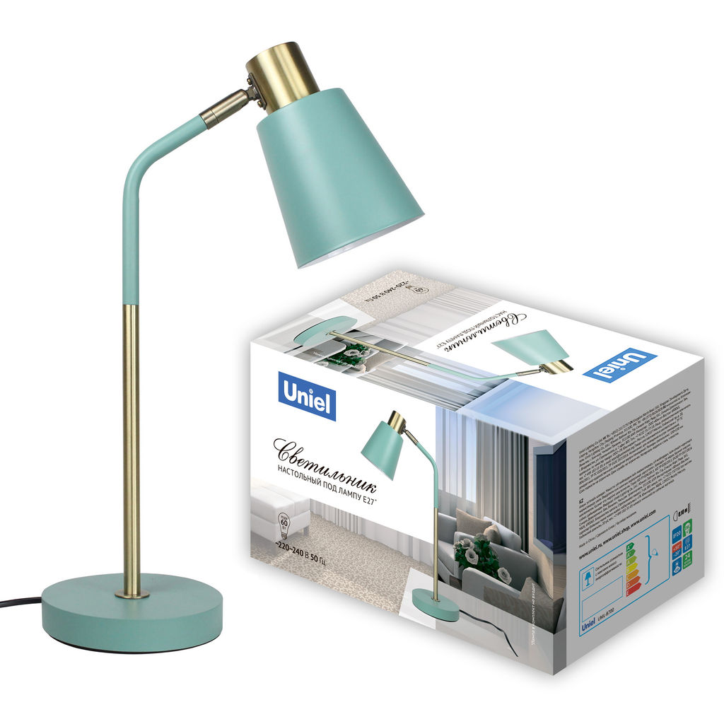 UML-B700 E27 GREEN Светильник настольный, 40W. Цоколь Е27. Механический выключатель. Зелёный. ТМ Uniel