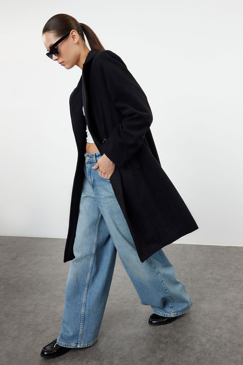 Trendyolmilla Vizon Kruvaze Regular Yunlu Midi Kaban TWOAW25KB00016  фото 11