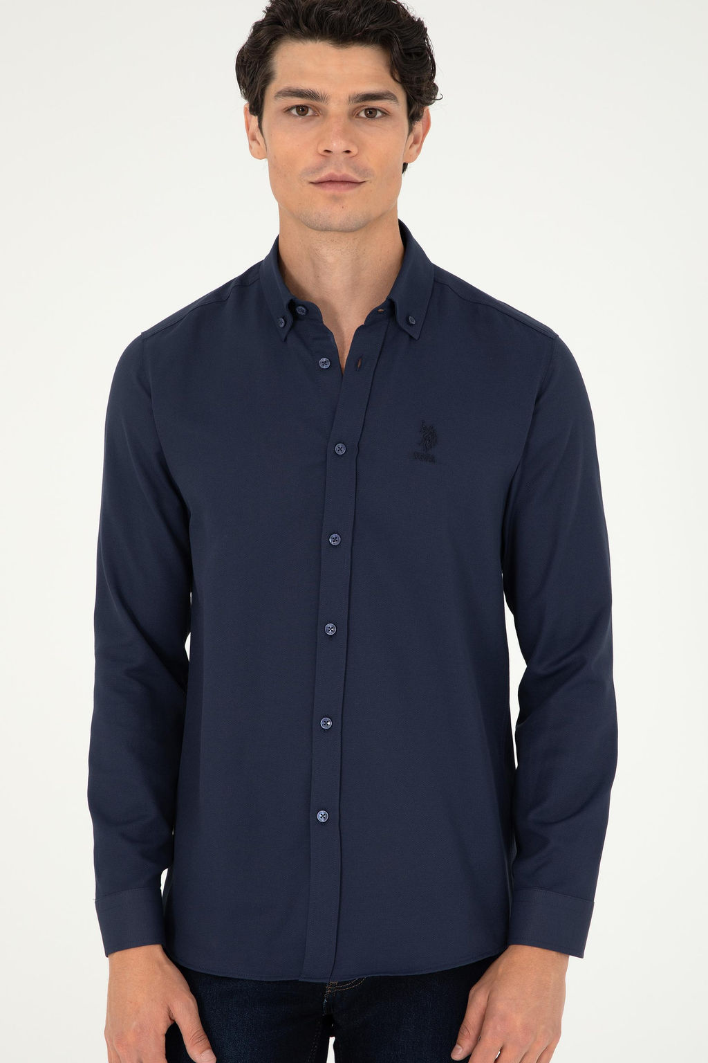 Мужская темно-синяя базовая рубашка с длинным рукавом - U.s. polo assn фото 3