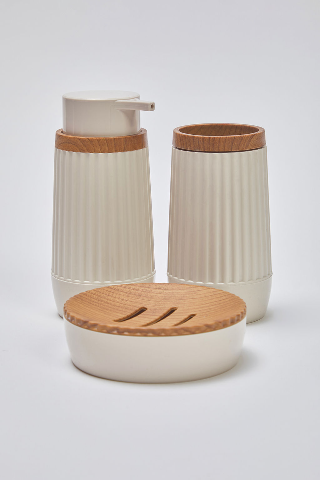 Trendyolmilla Home 3lu Plastik Ahsap Gorunum Detayl? Sabunluk Banyo Seti TPHSS25BST00001  фото 2
