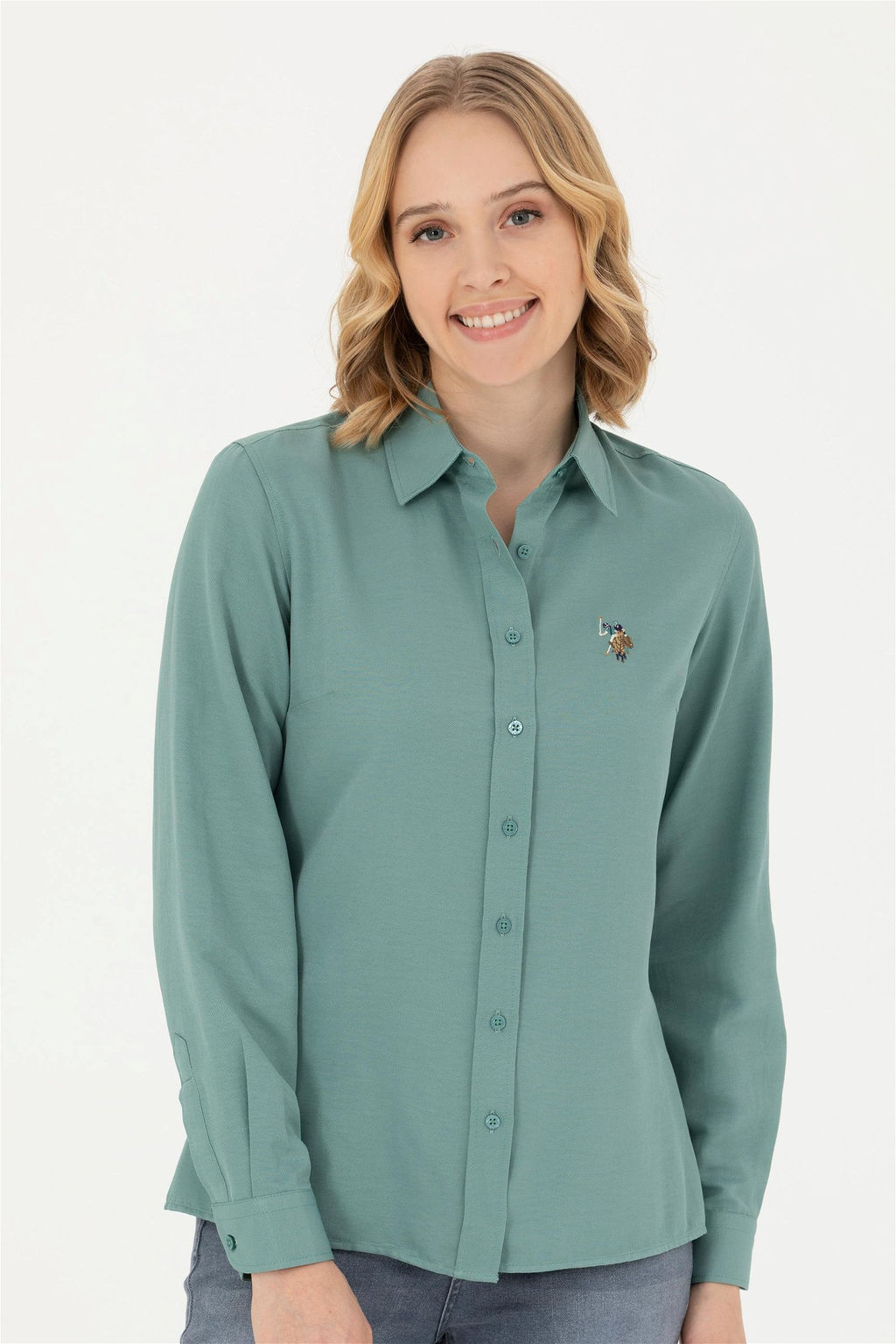 Женская мятная базовая рубашка с длинным рукавом - U.s. polo assn фото 3