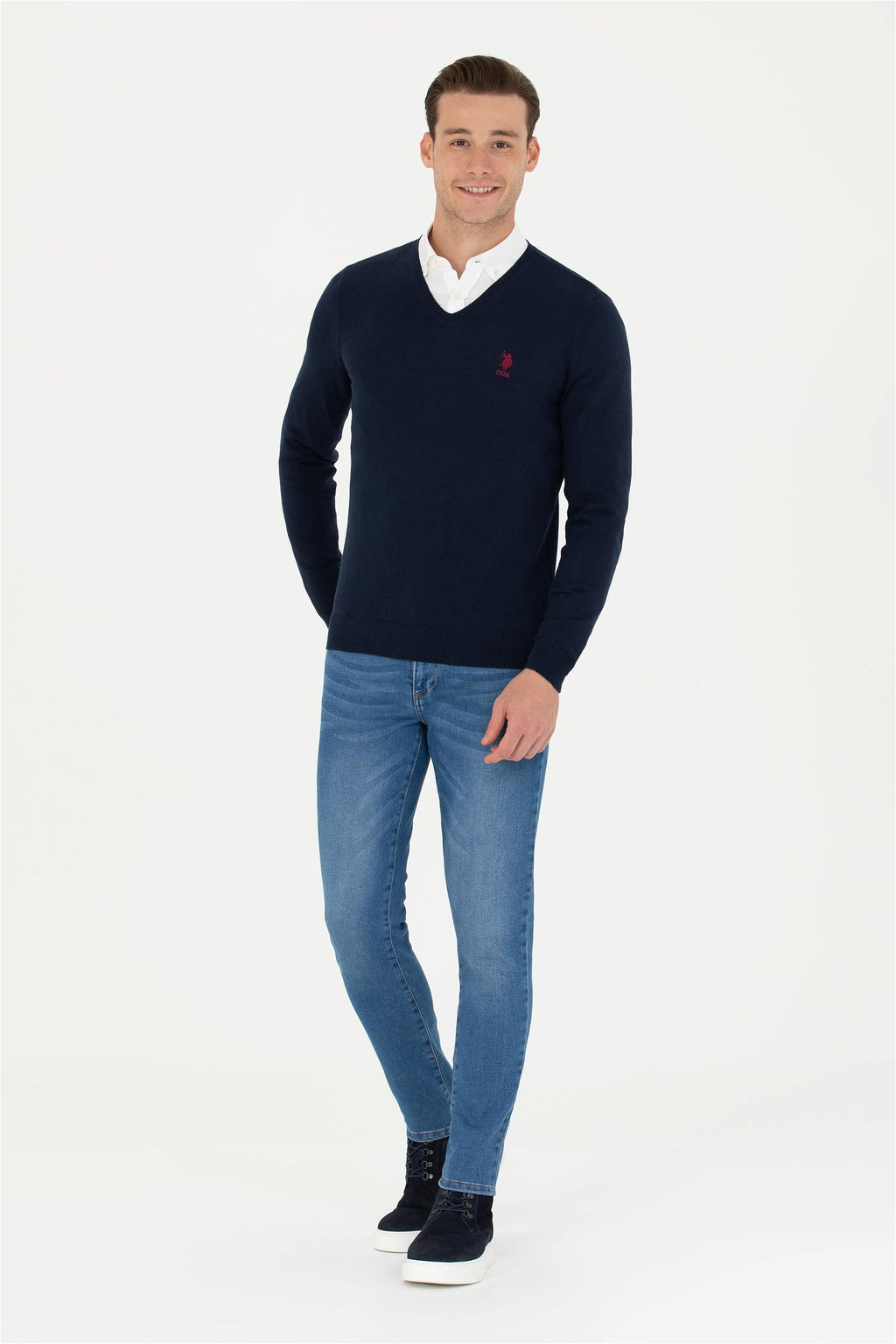 Свитер мужской U. S. Polo Assn базовый темно-синий из хлопка - U.s. polo assn фото 5