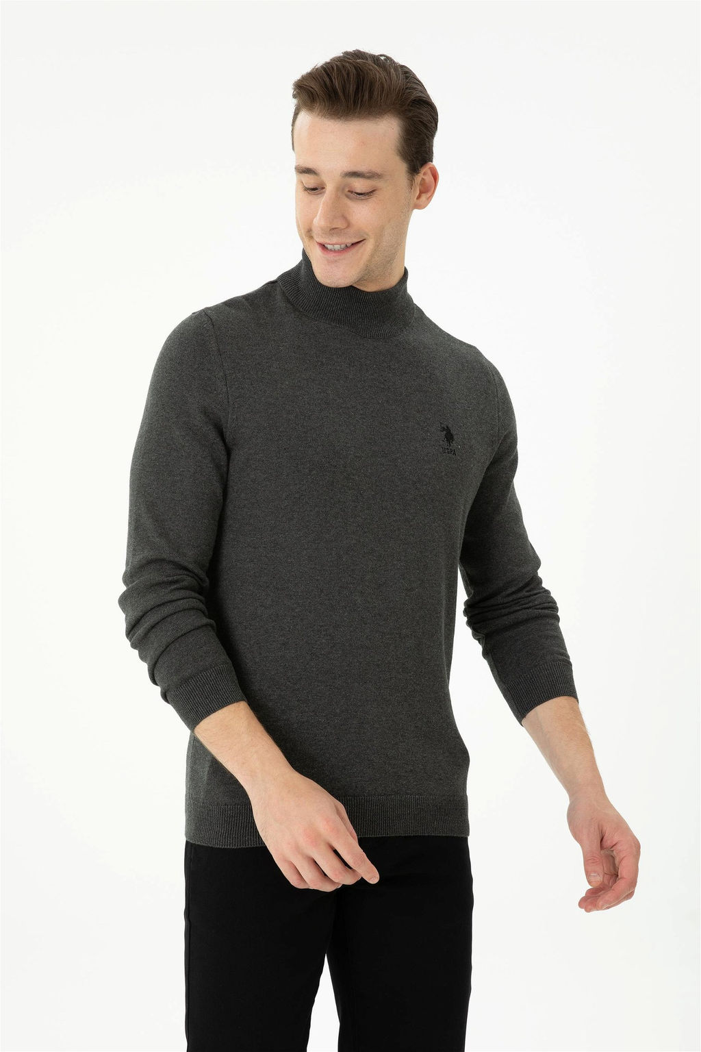 U. S. Polo Assn Мужской базовый свитер антрацитового меланжа - U.s. polo assn фото 10