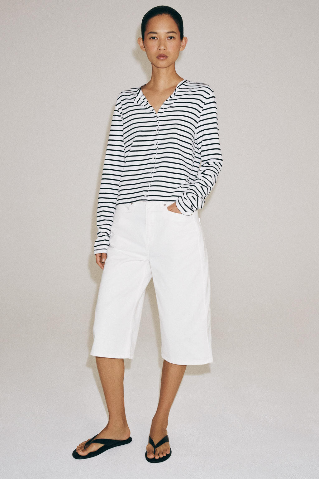 CAMISETA ALGOD?N 100% BOTONES / rayas - Zara фото 4