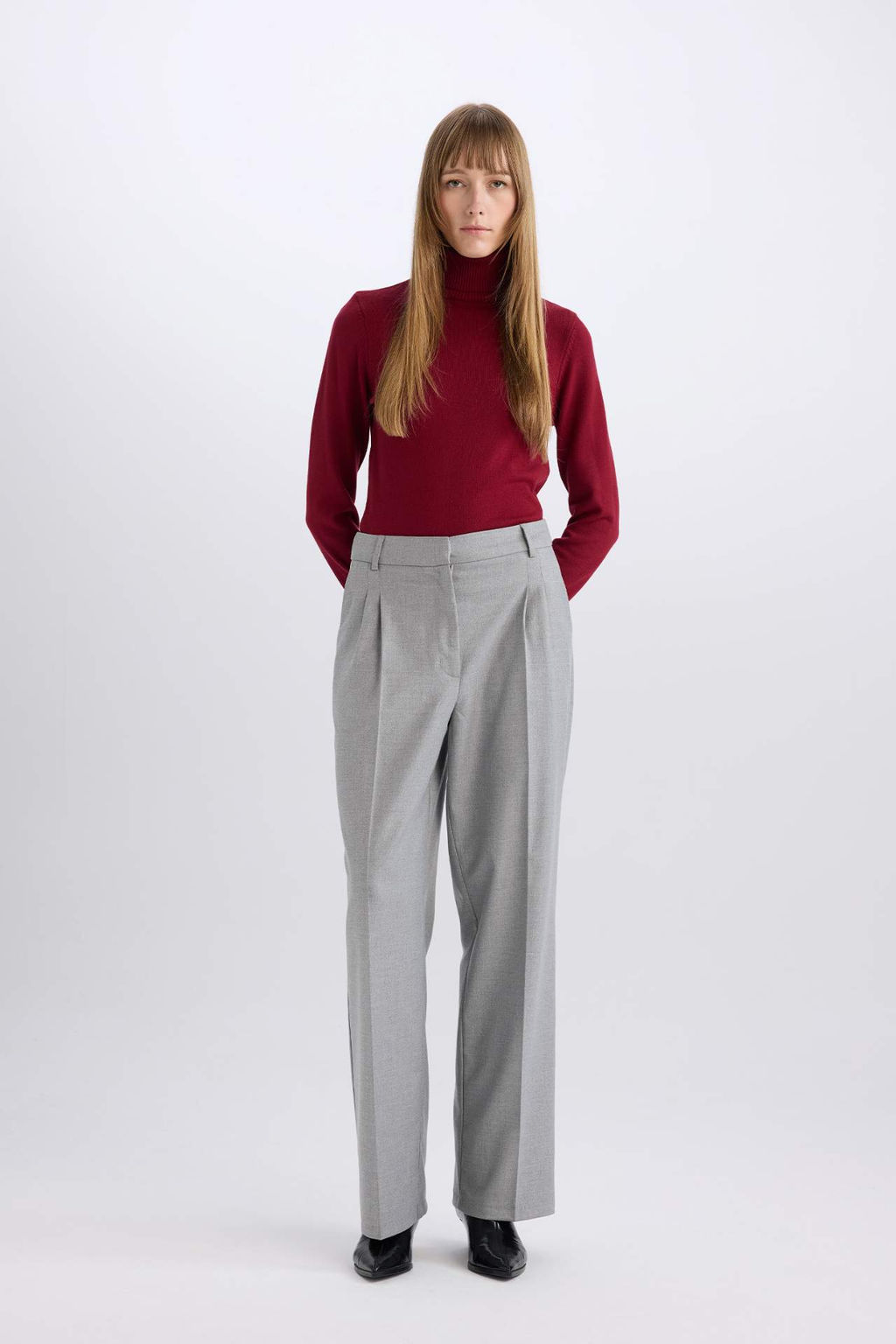 Wide Leg Yuksek Bel Genis Duz Paca Pensli Flanel Pantolon - Defacto фото 2