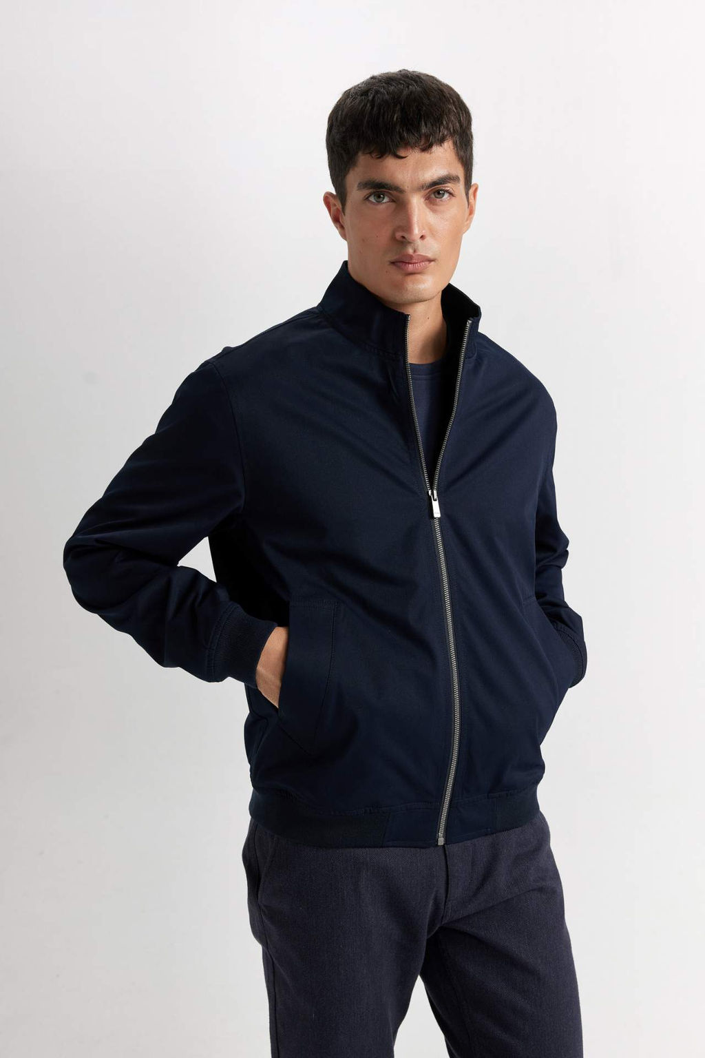 Slim Fit Dar Kesim Dik Yaka Fermuarl? Mont - Defacto фото 3