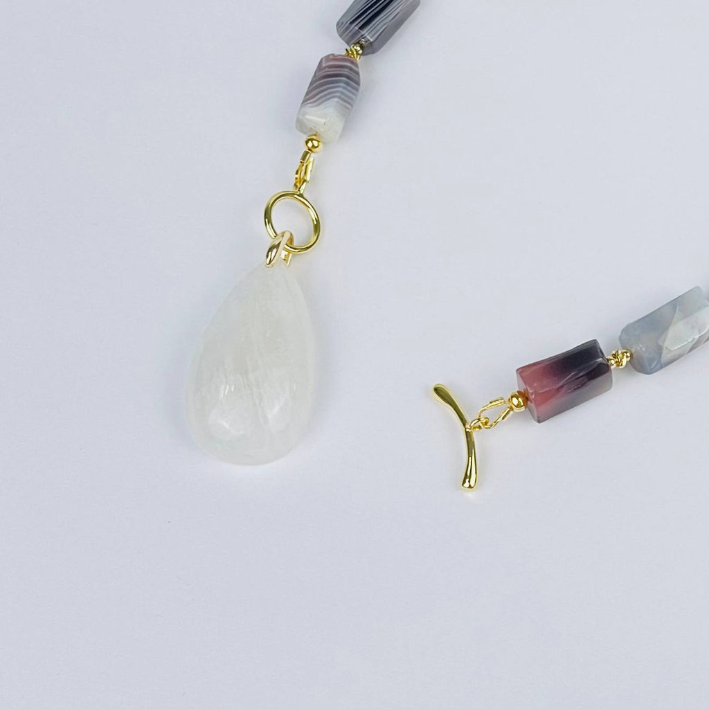 Колье из ботсванского Агата и Лунного камня 42 см