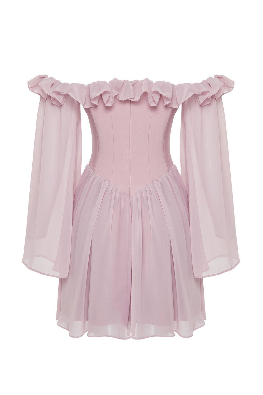 TRENDYOLMILLA Bridal Ekru A-Kesim Astarl? Volanl? Dokuma Sifon K?sa Dugun/Nikah S?k Abiye Elbise TPRSS23EL00096 фото 8