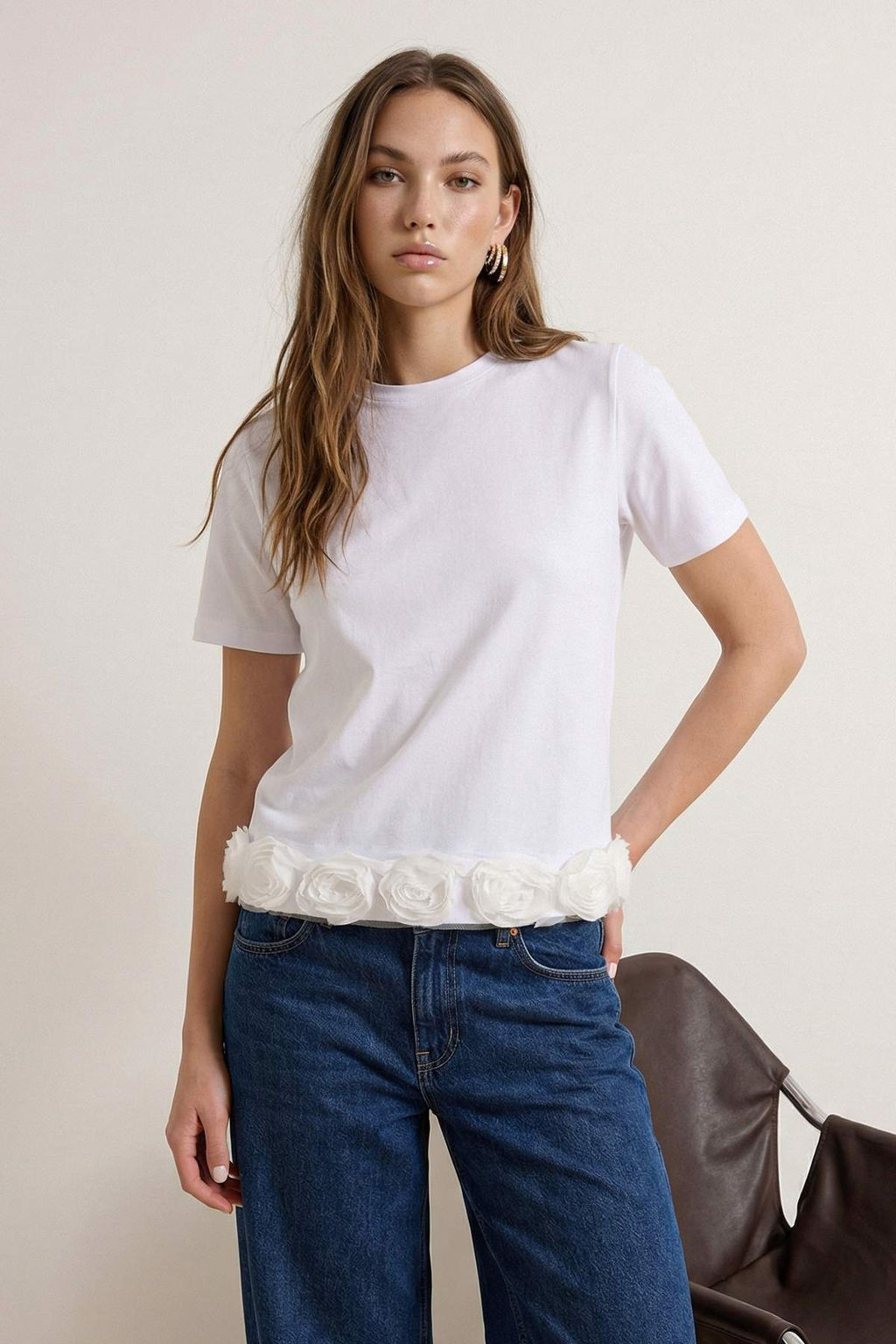 Ekru Regular/Normal Kal?p K?sa Kollu Aksesuar Detayl? Tok %100 Pamuk Orme T-shirt TWOSS26TS00054 - Trendyolmilla фото 5