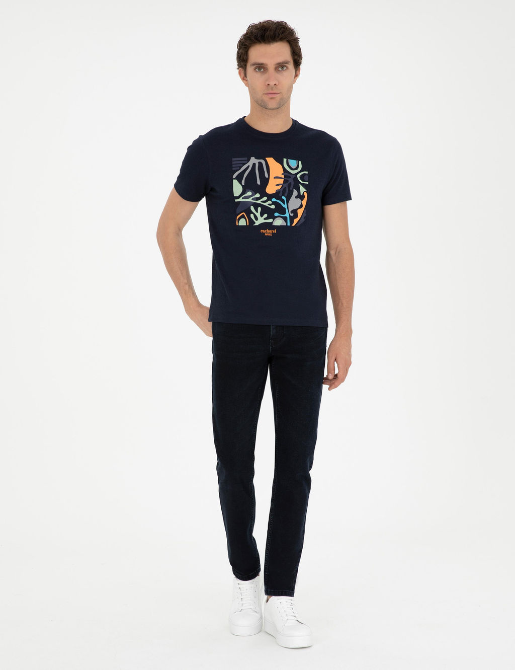 Темно-синяя приталенная футболка с круглым вырезом - Cacharel фото 4