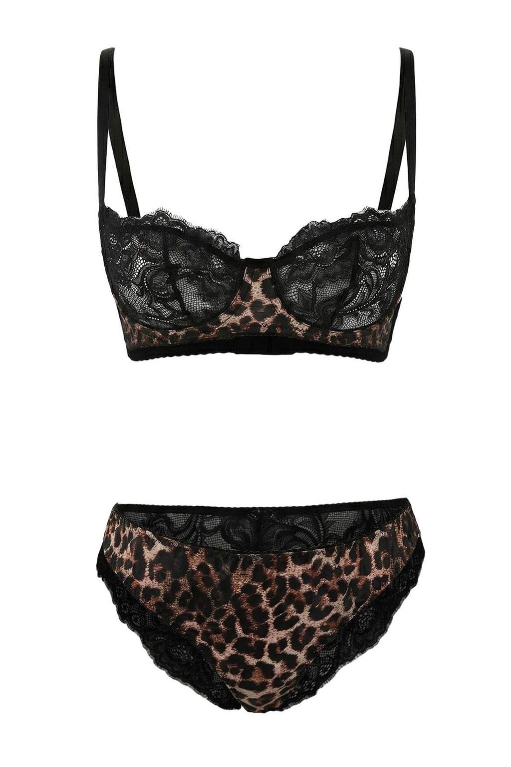 Siyah Dantel/Saten Leopar Kaps?z Ic Camas?r? Tak?m? THMSS26CC00028