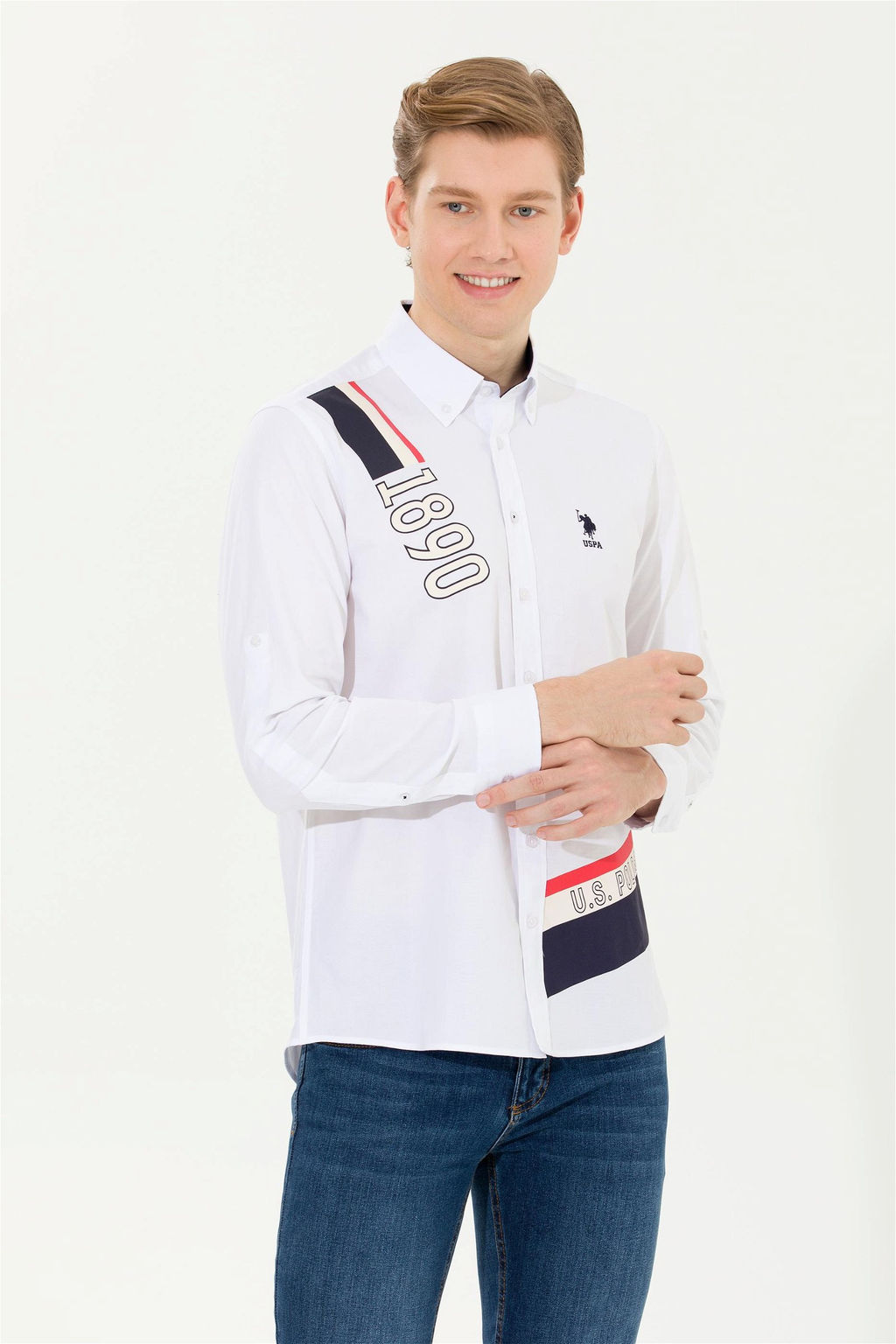 Мужская белая рубашка с длинным рукавом - U.s. polo assn фото 4