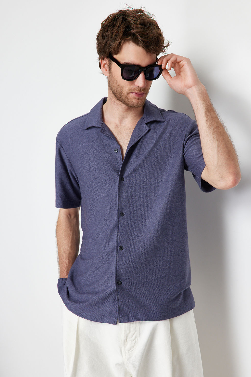 Indigo Relaxed Fit Apas Yaka Gomlek TMNSS24GO00017