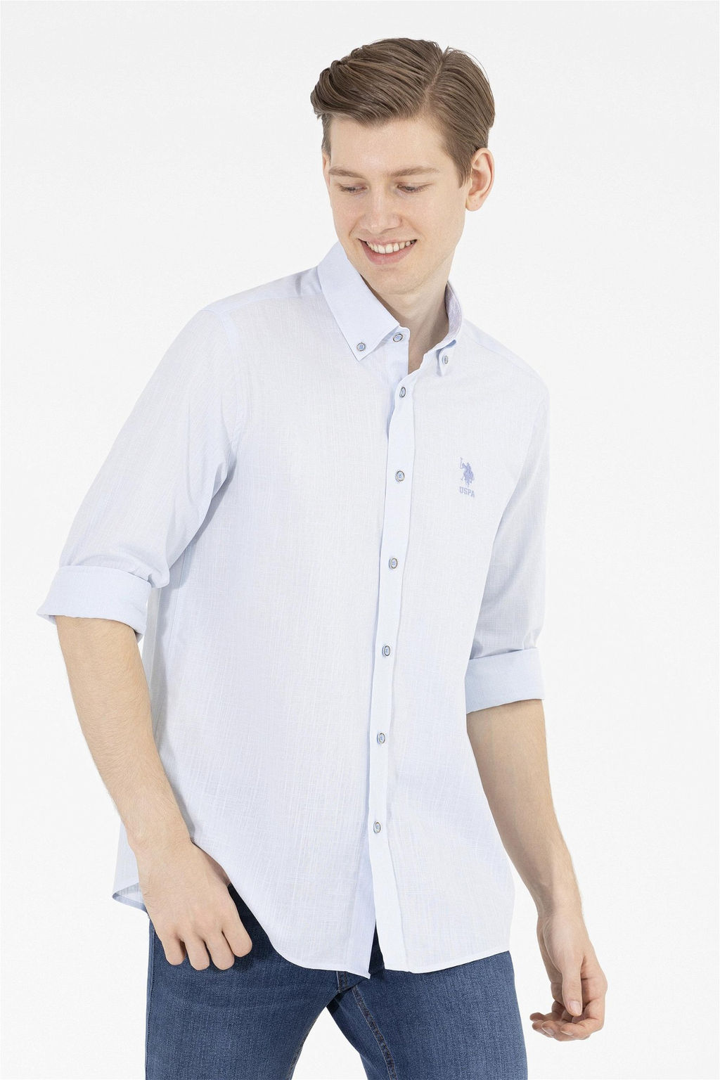 U. S. Polo Assn / Мужская синяя рубашка с длинным рукавом - U.s. polo assn фото 8