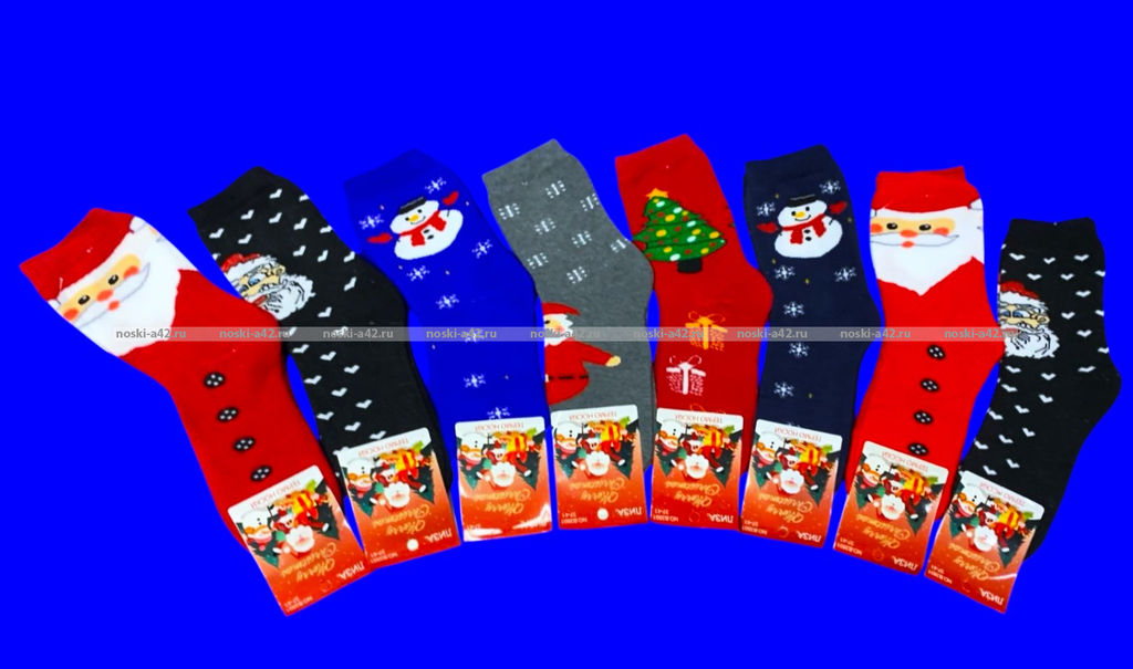 Цена за 10 пар.Термоноски женские внутри махра Новогодние арт. 3501