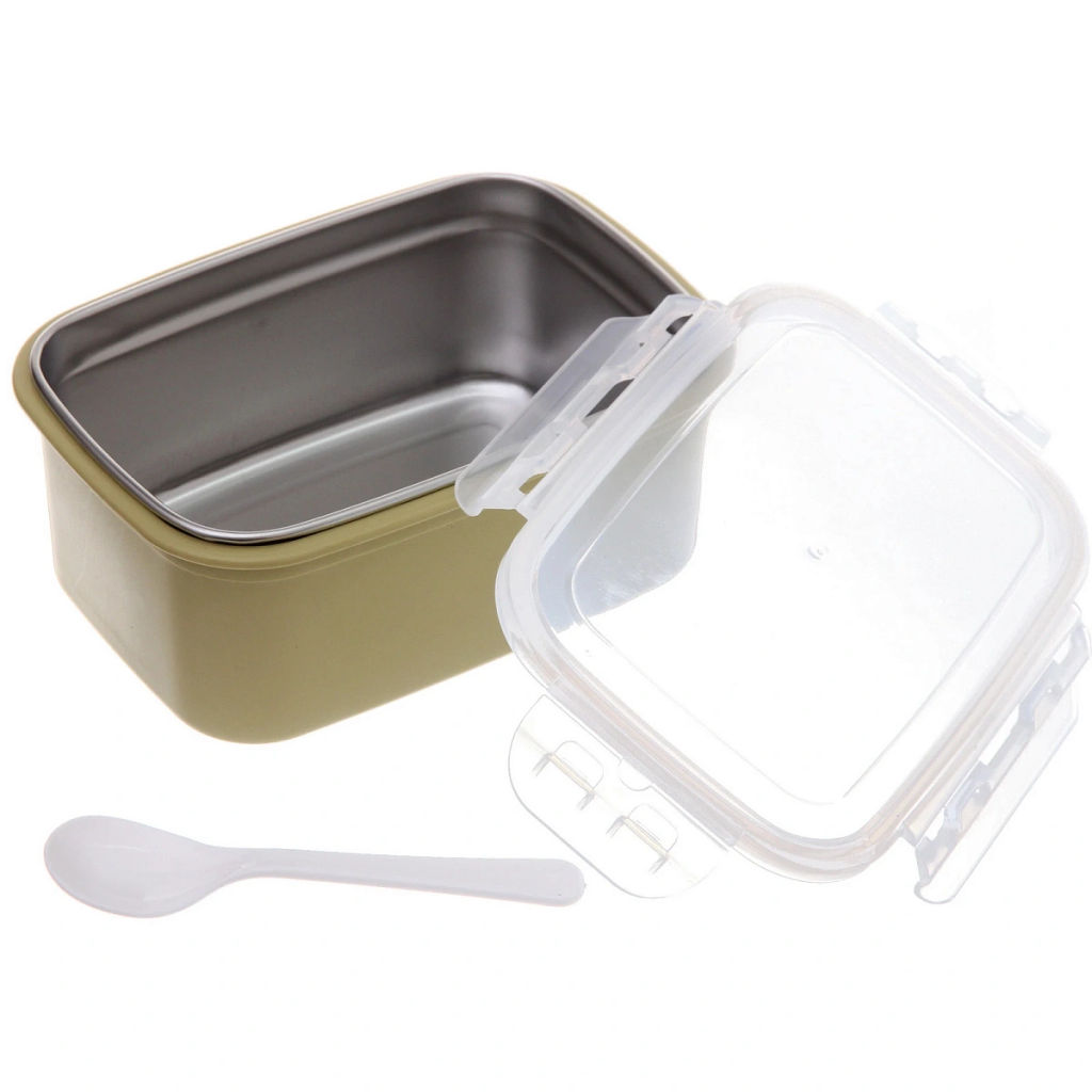 Ланч-бокс пластиковый "SEGRETO" с ложкой 18,5*13,5*8,5см оливковый