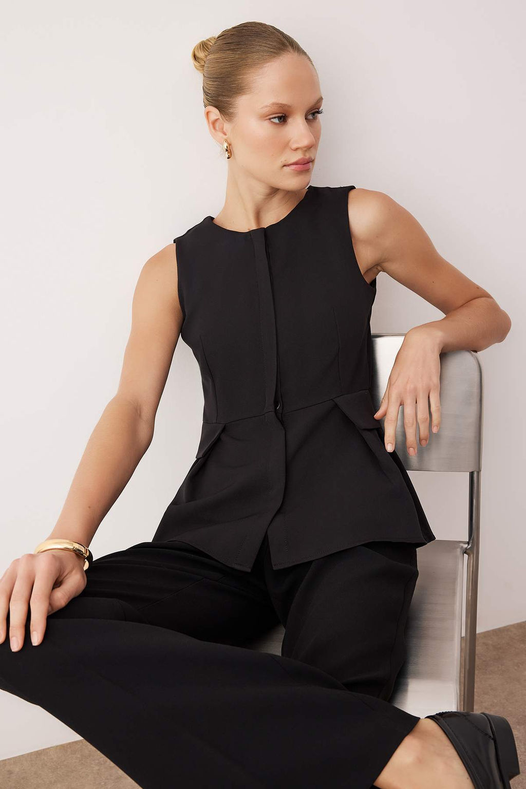 Ekru Fitted Fitted Peplum Kal?p Dokuma Yelek TWOAW26YE00050 - Trendyolmilla фото 5