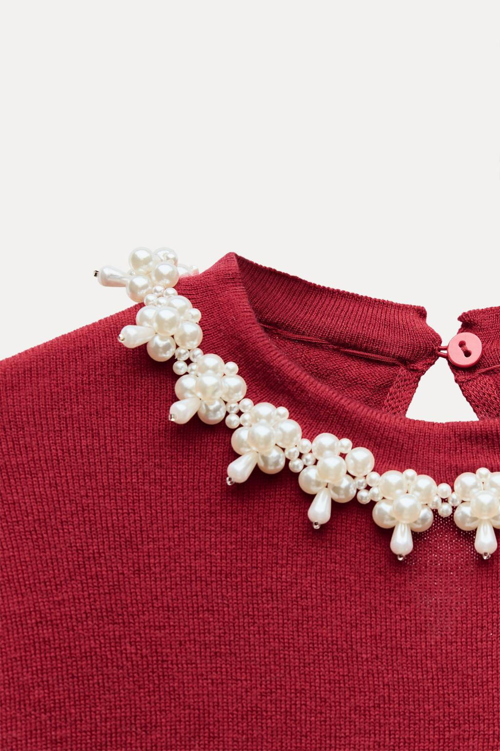 PLAIN KNIT SWEATER WITH FAUX PEARLS - Zara фото 15