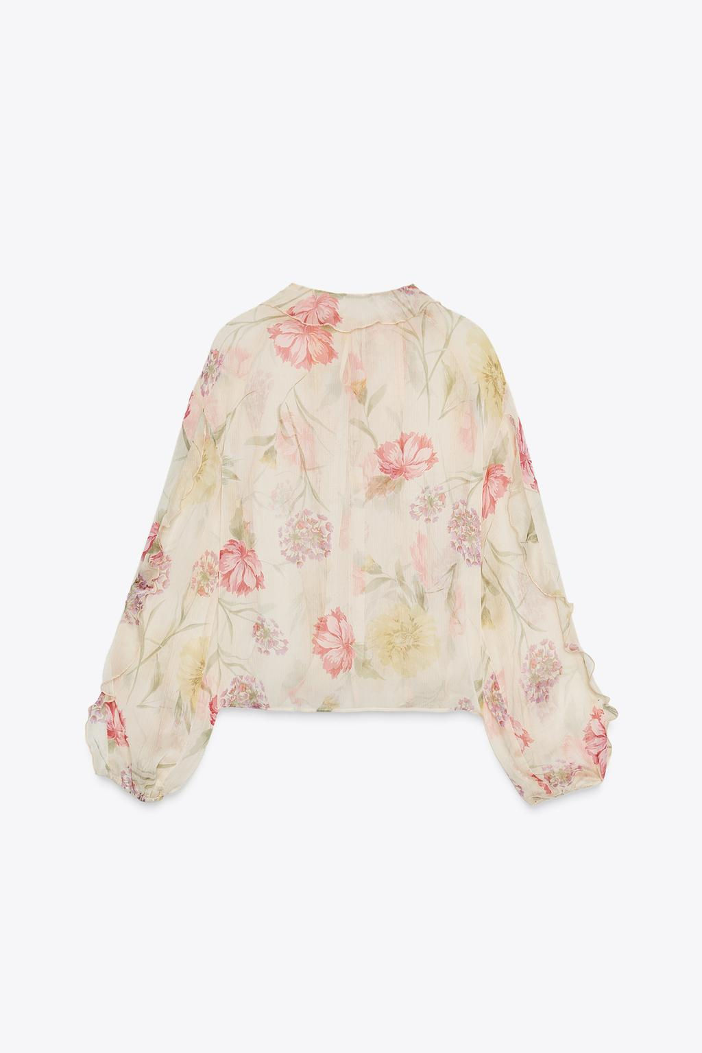 SEMI-SHEER FLORAL PRINT SHIRT - Zara фото 9