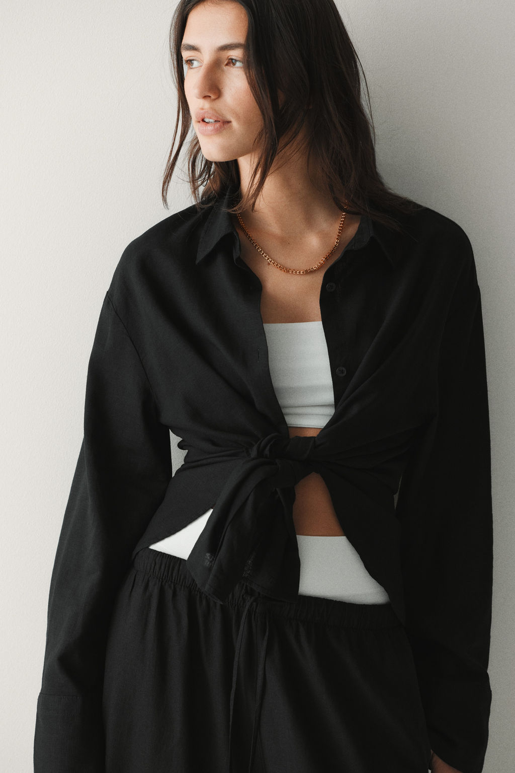 Camisa oversize en mezcla de lino - H&m фото 3
