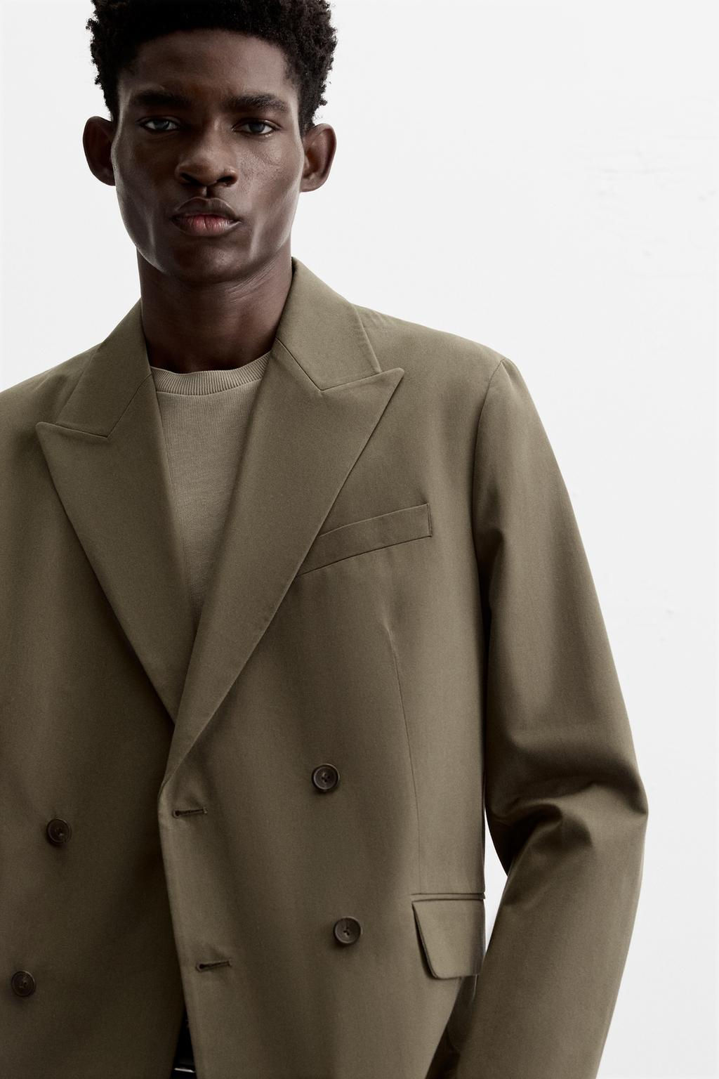 DOUBLE-BREASTED COTTON-LYOCELL SUIT BLAZER - Zara фото 5