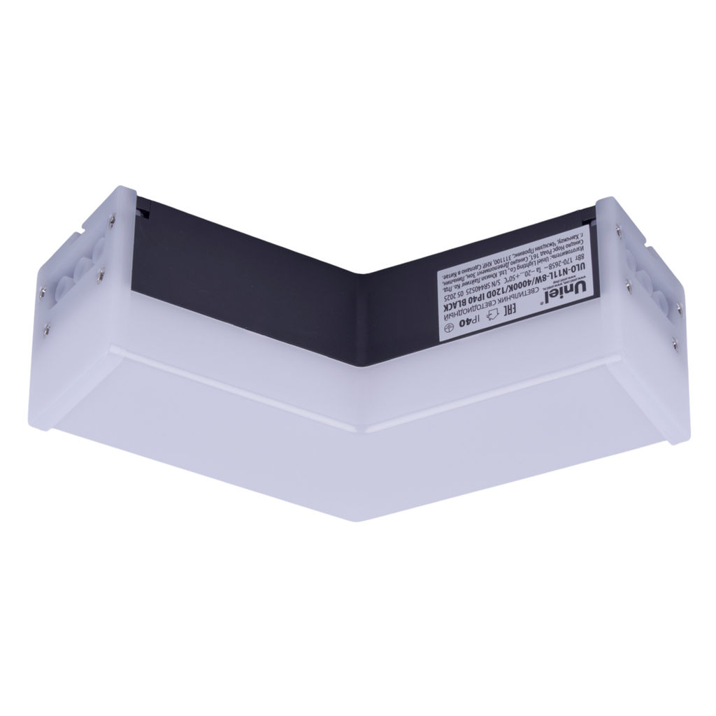 ULO-N11L-8W/4000K/120D IP40 BLACK Светильник светодиодный L-образный. Угол 120 градусов. Белый свет (4000K). 800Лм. Алюминий. Цвет черный. TM Uniel