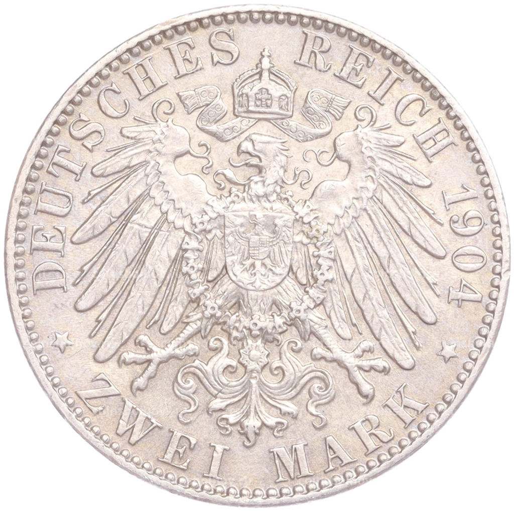 Монета 2 марки 1904 года Е Германия (Саксония)