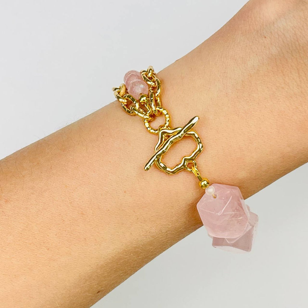 Браслет из Розового кварца с цепочкой 16,5 см