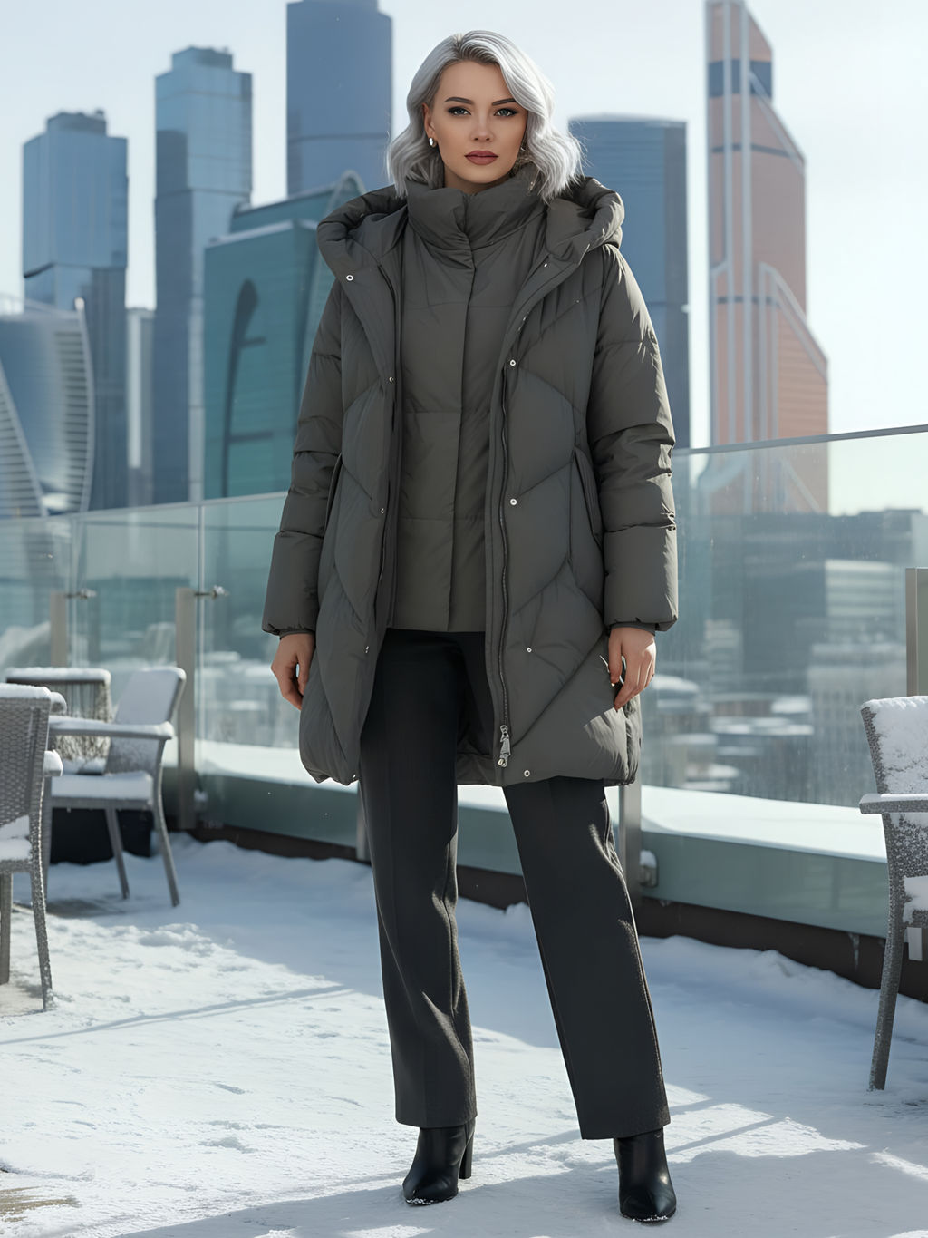 Пальто двубортная зимнее утепленное женское зеленого цвета 7732Z - Visdeer фото 19