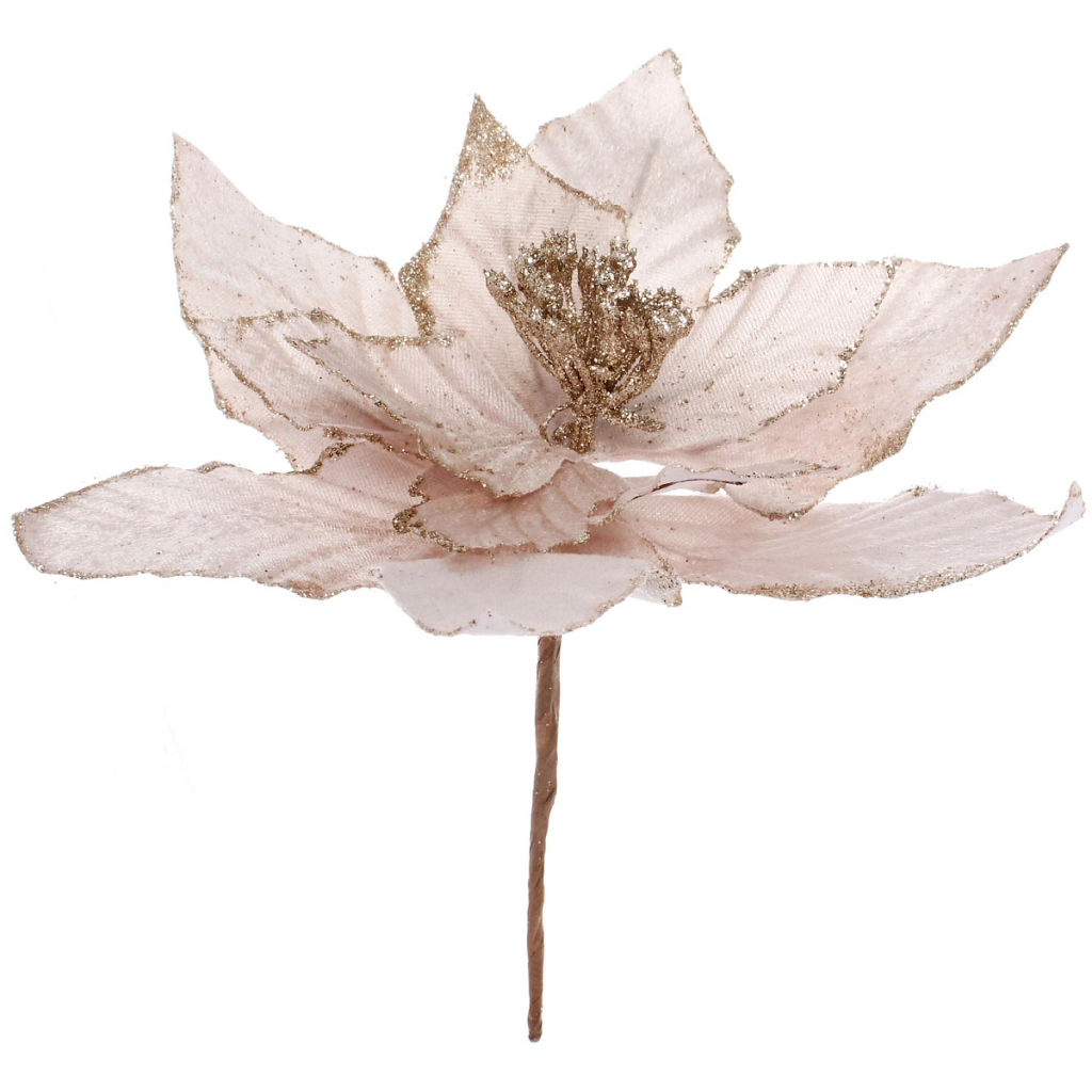 Цена за 2шт. Украшение новогоднее "Пуансеттия - Фурия" 26 см, Шампань