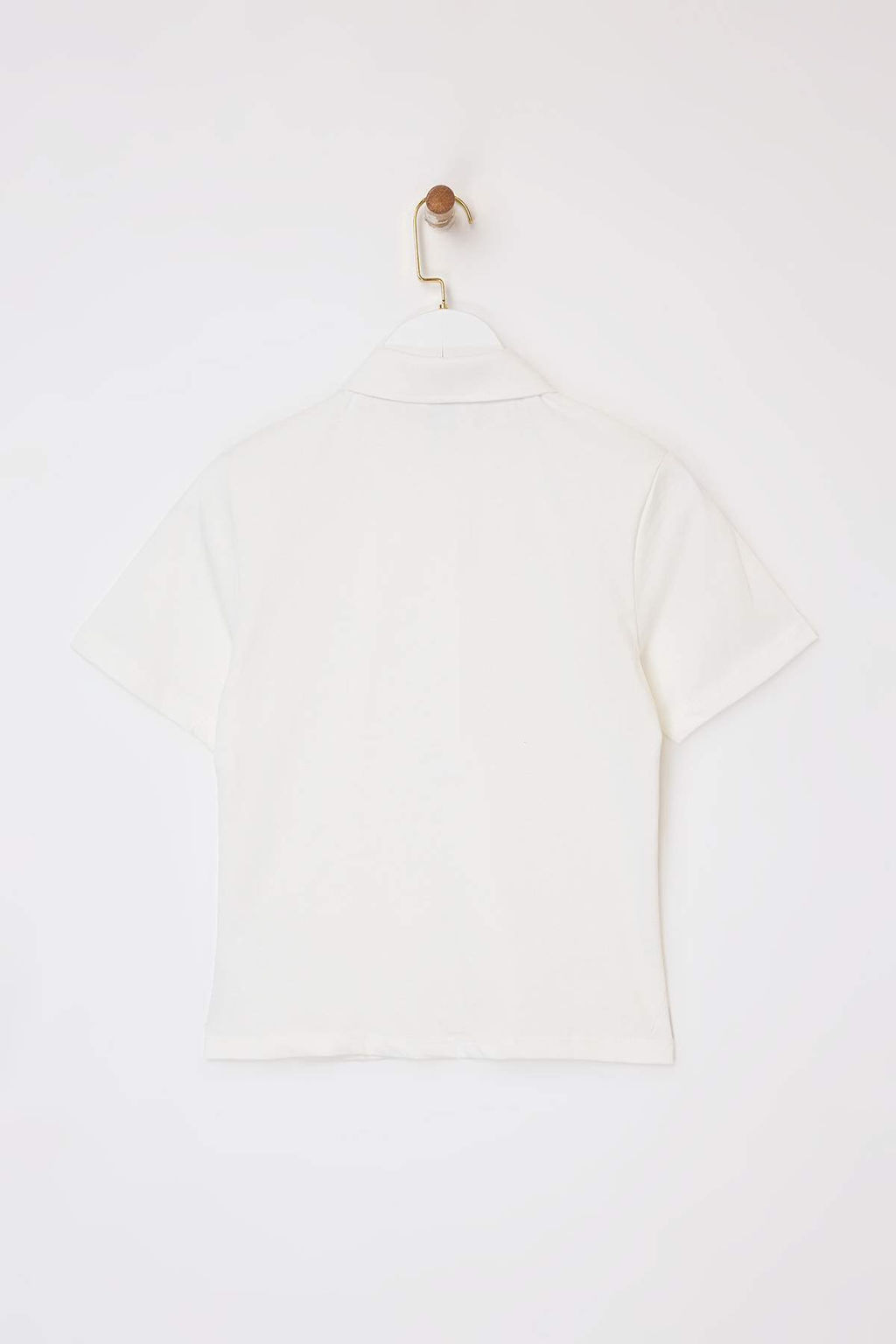 Ekru Regular/Normal Kal?p Polo Yaka Dikis Detayl? Tok %100 Pamuk Orme Bluz TWOSS26BZ00043