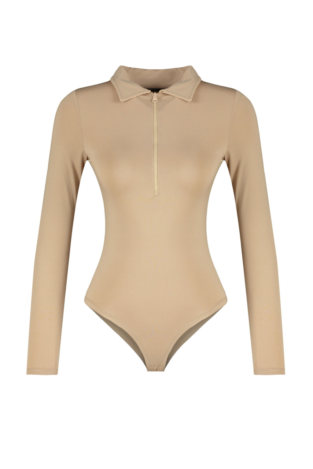 Bej Fermuar Yaka Detayl? C?tc?tl? Esnek Orme Body TWOAW24BD00005