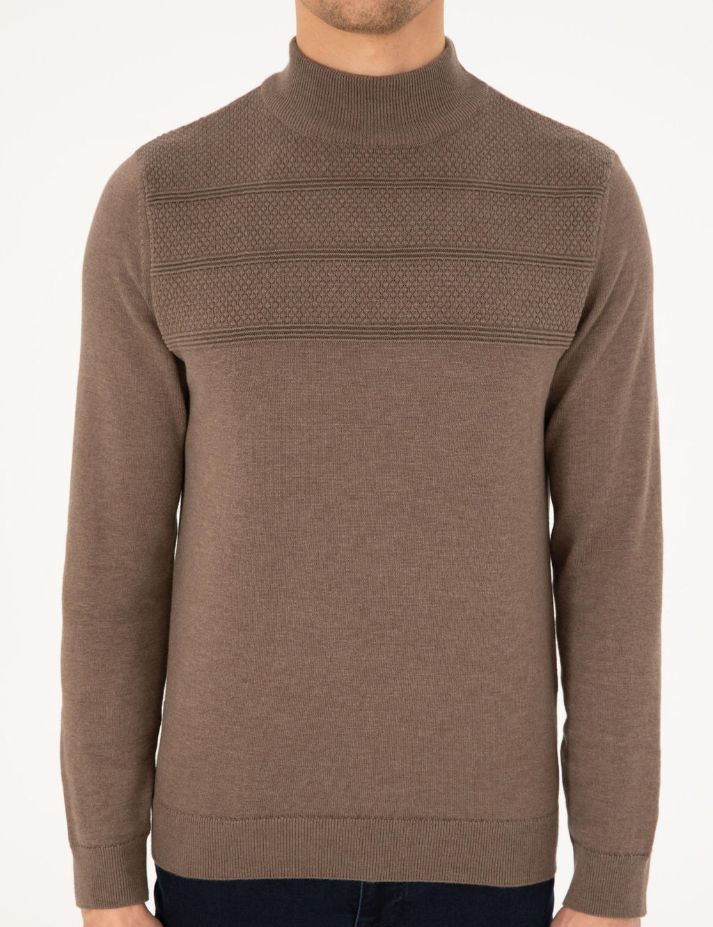 Vizon Melanj Slim Fit Yar_m Bal_k__ Yaka Triko Kazak - Pierre cardin фото 6