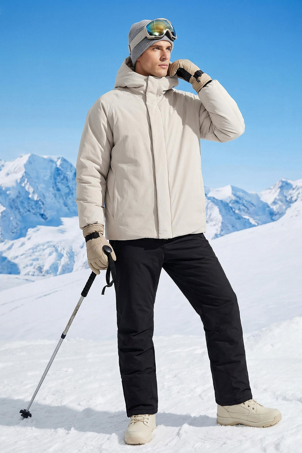 Ekru Oversize Fit Erkek K?sl?k Kapusonlu Mont TMNAW26MO00016 - Trendyolmilla фото 6