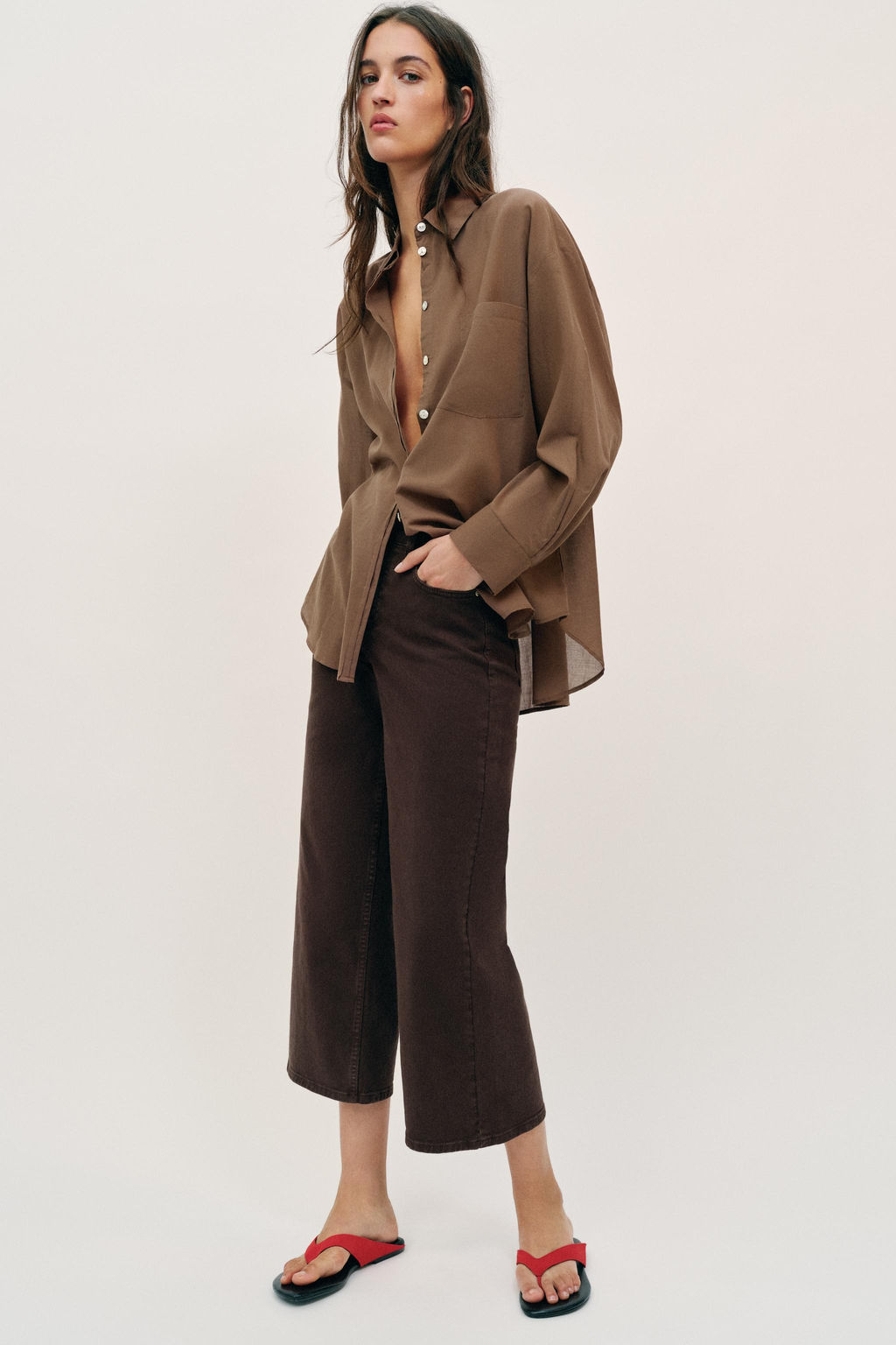 CAMISA OVERSIZE ALGOD?N / Marr?n - Zara фото 2