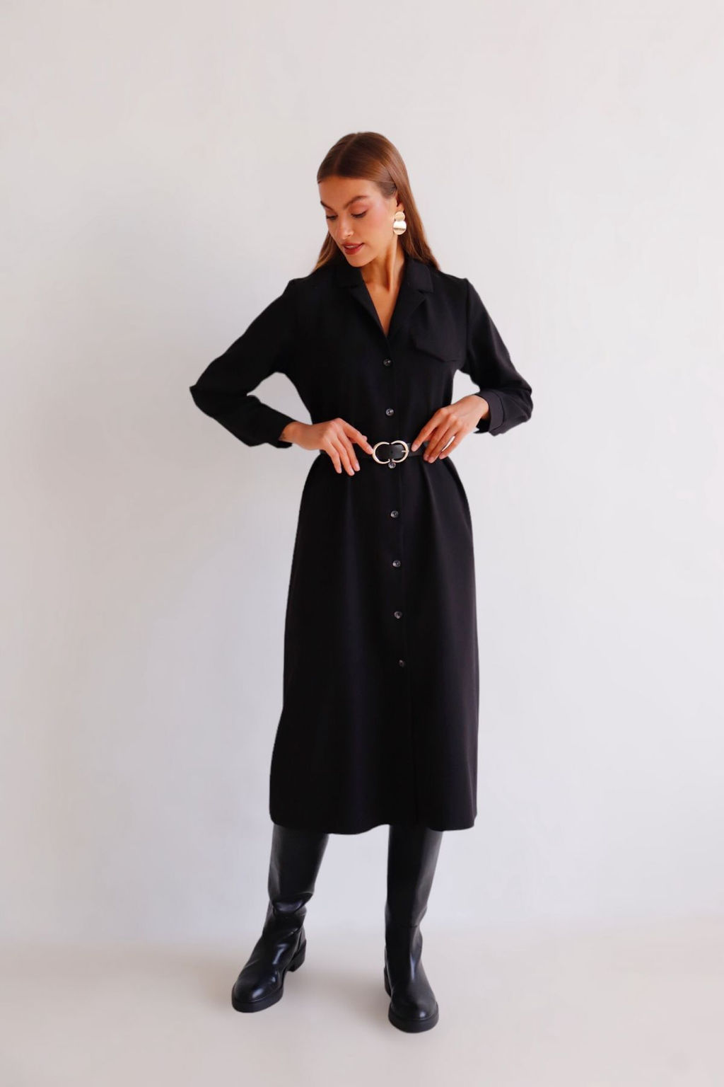 Martichelli Платье-рубашка с английским воротником чёрное  фото 6