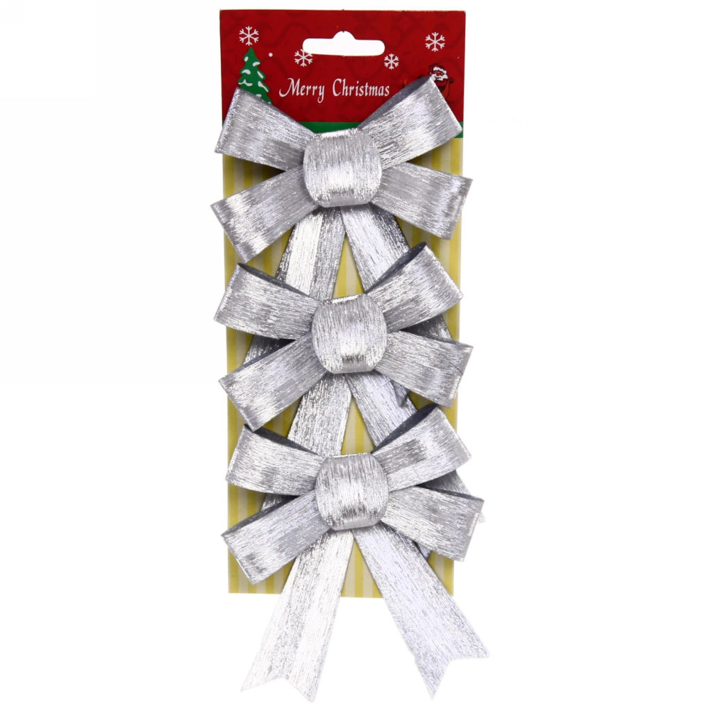 Цена за 2шт. Бант на ёлку "Серебряный блеск" 11 см (набор 3 шт)
