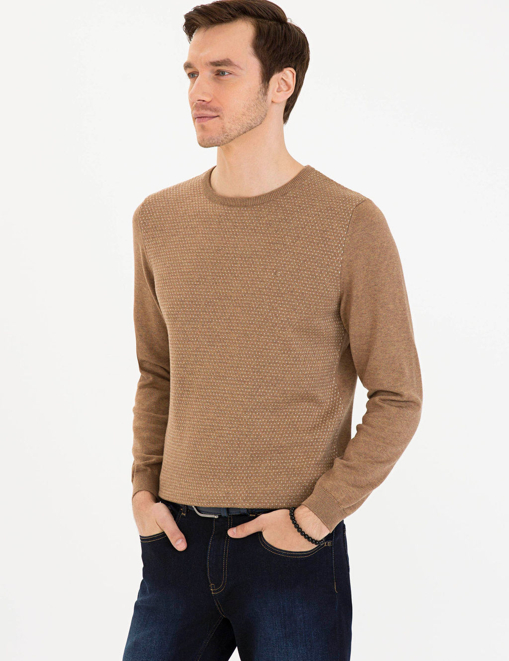 Верблюжий трикотаж приталенного кроя с круглым вырезом - Cacharel фото 9