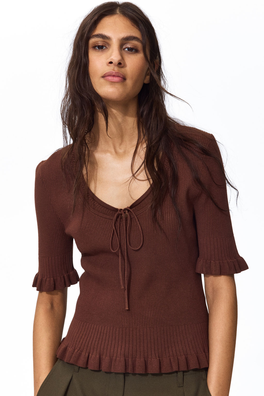 Frill-trimmed rib-knit top - H&m фото 3