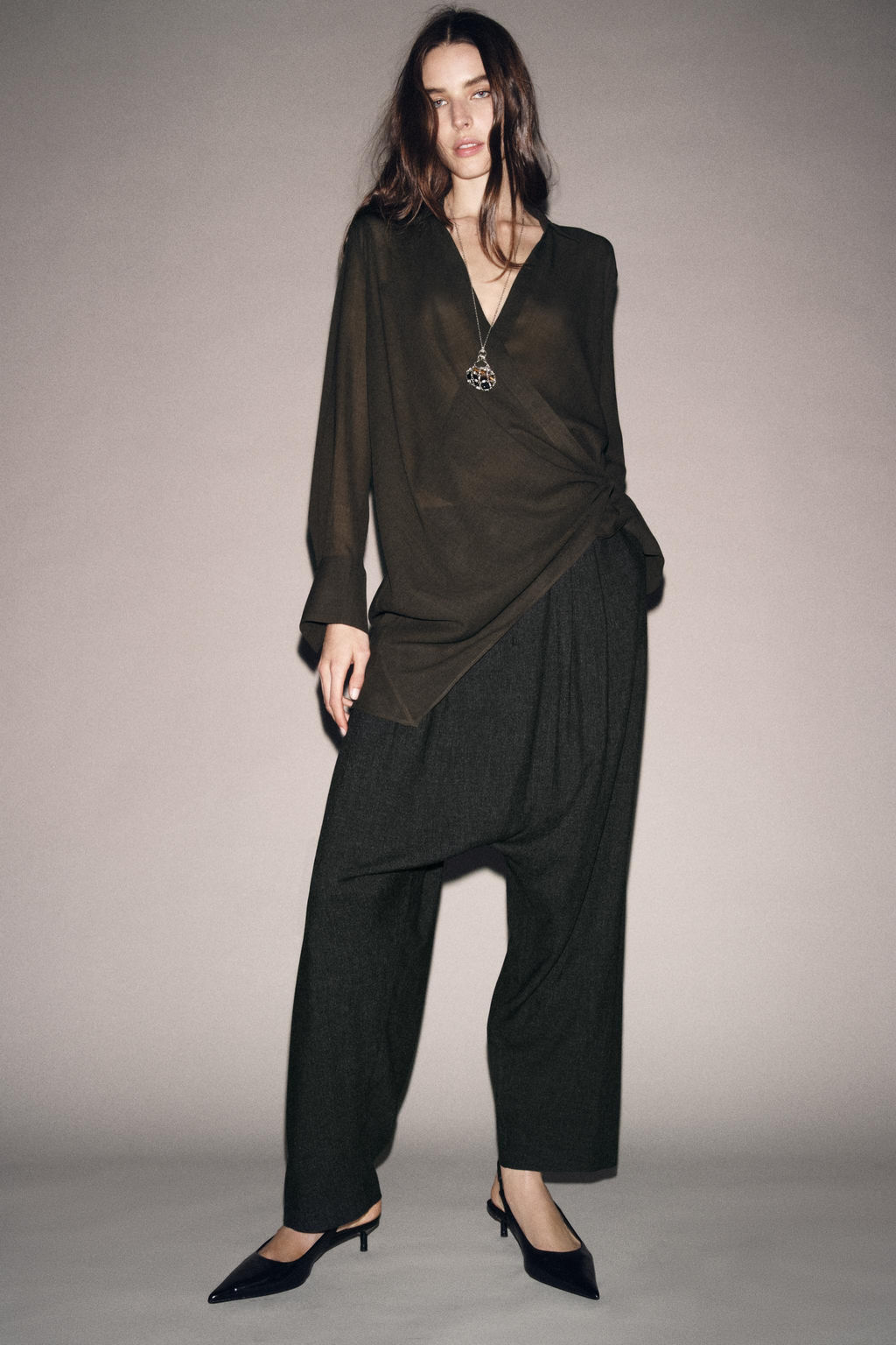 ZW COLLECTION ASYMMETRIC WOOL BLEND SURPLICE TOP