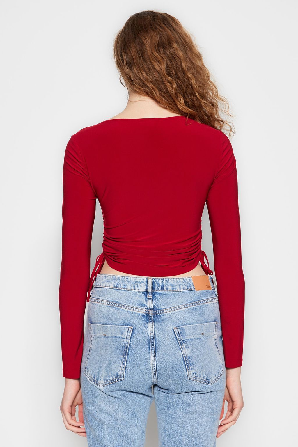 Trendyolmilla Lacivert Kare Yaka Buzgu Detayl? Fitted/Vucuda Oturan Crop Esnek Orme Bluz TWOAW22BZ0263  фото 12