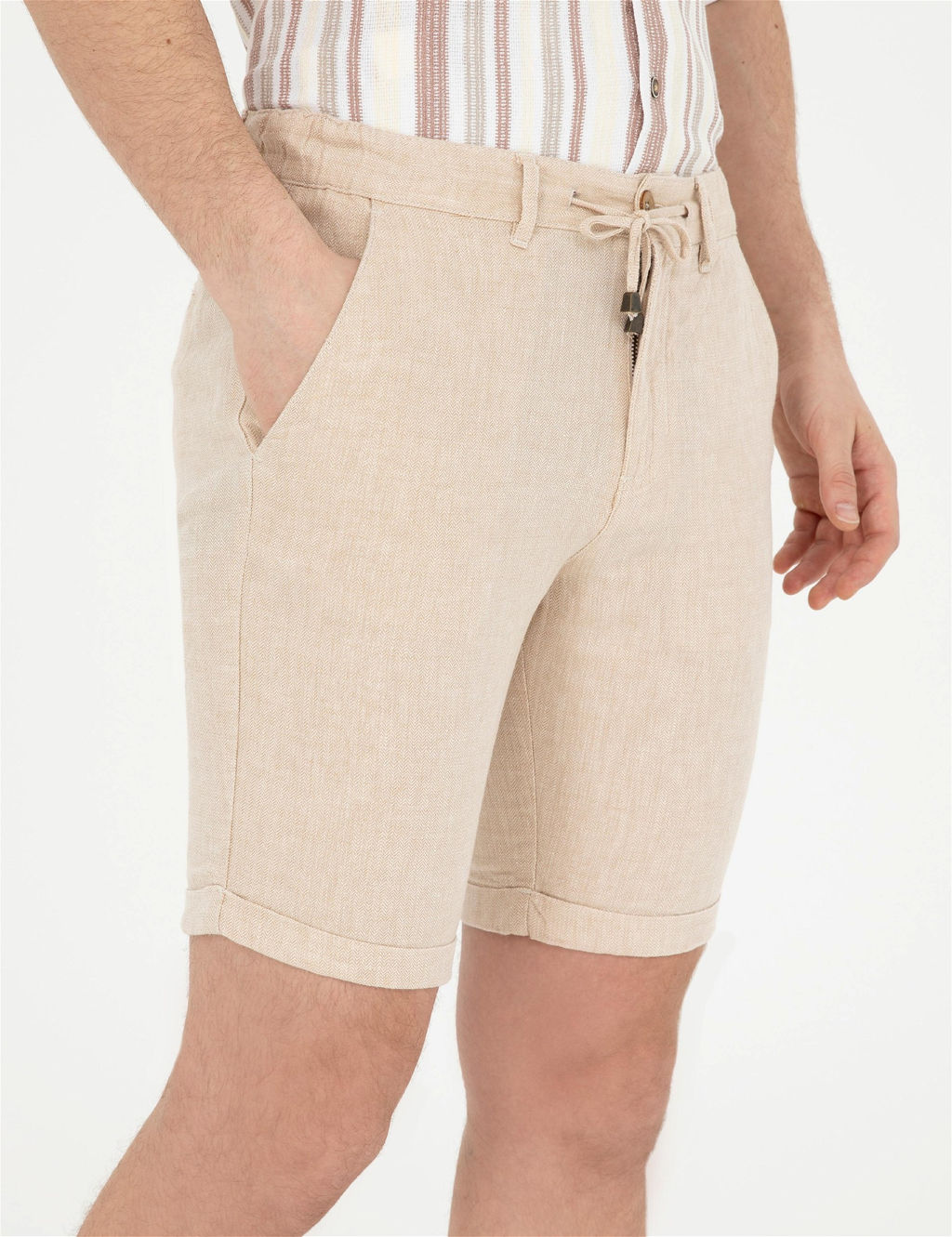 Kahverengi Slim Fit Keten Kar___ml_ Dokuma _ort