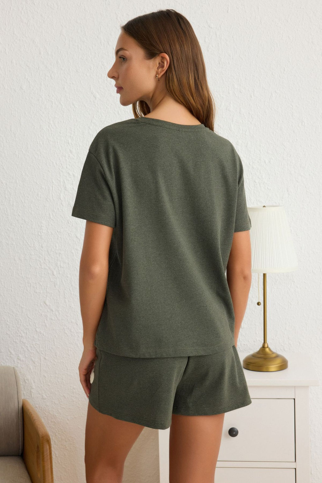 Trendyolmilla Haki Kalp Patchli Sortlu Orme Pijama Tak?m? THMSS25PT00155  фото 9