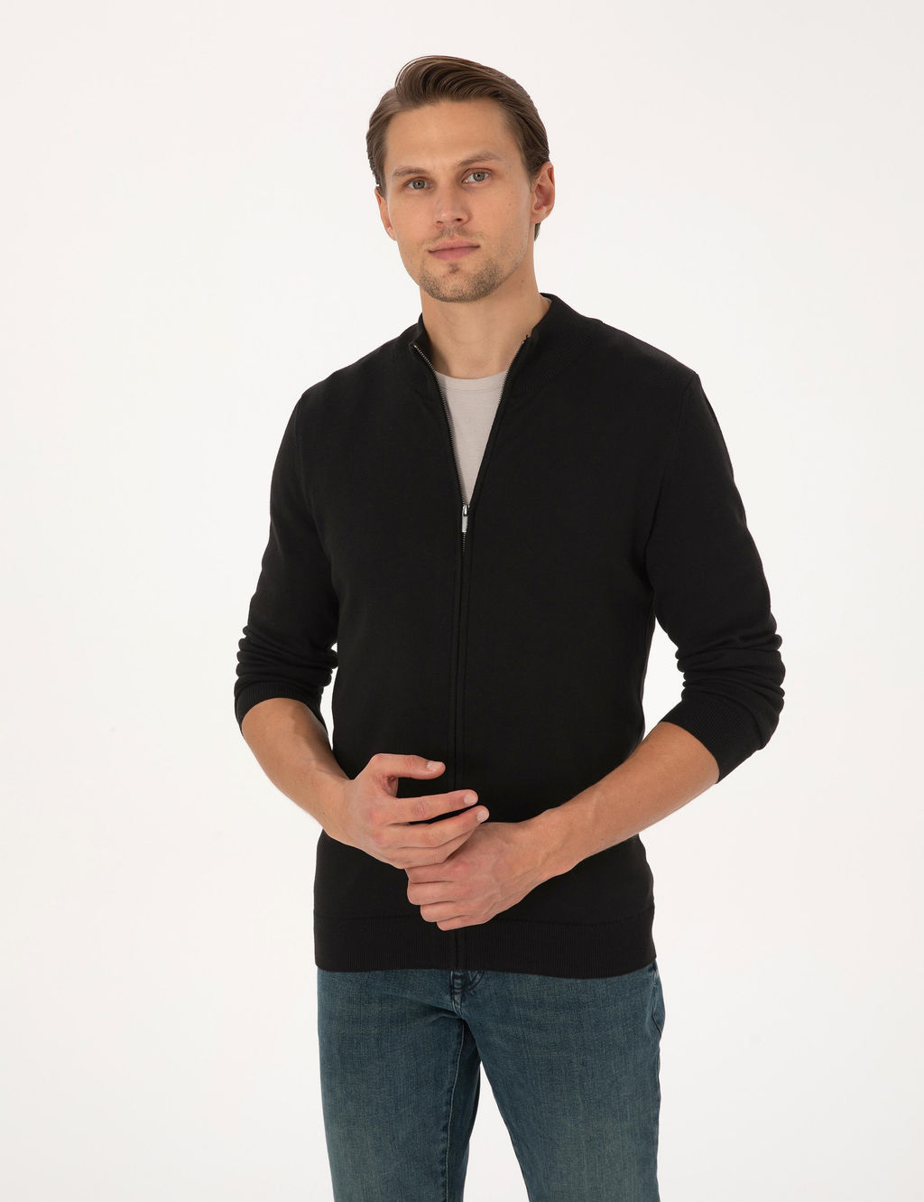 Siyah Slim Fit Fermuarl_ Triko H_rka - Pierre cardin фото 3