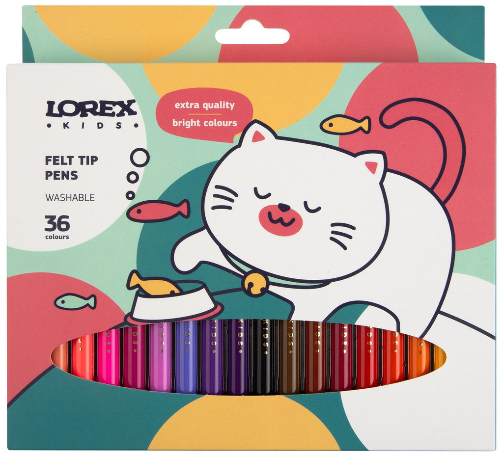 Фломастеры LOREX KIDS классические 36 цв. круглый корпус, смываемые, картонная упаковка