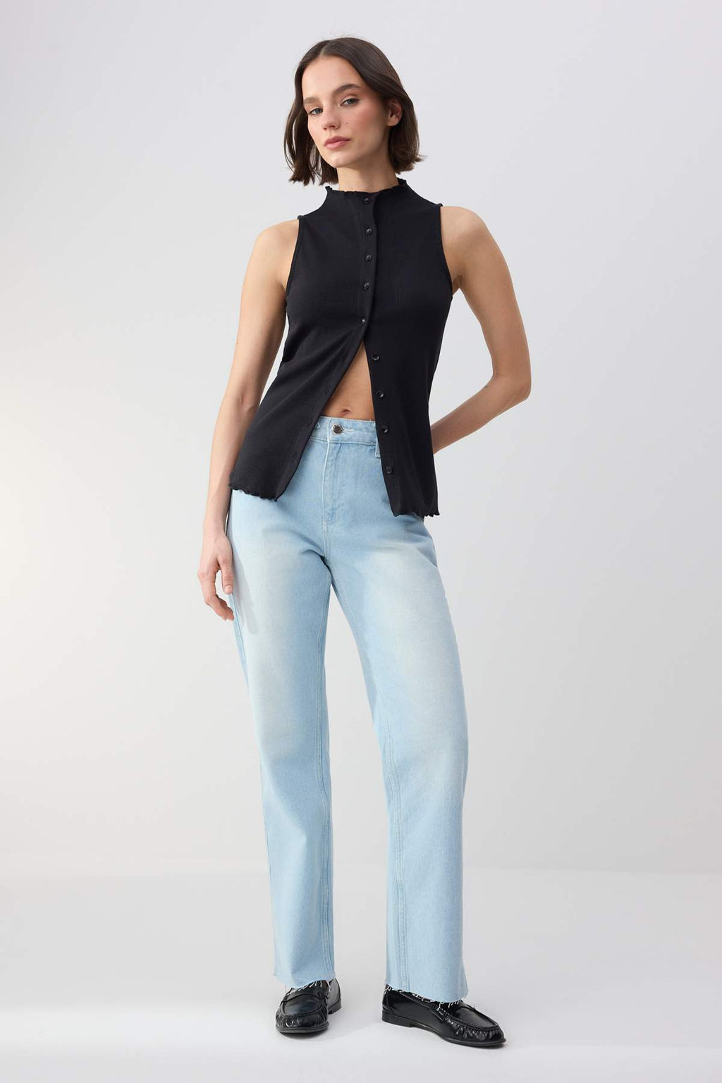 Trendyolmilla Wardrope Essentials Mavi Yuksek Bel 100% Pamuk Straight Duz Kesim Jeans TWOSS26JE00098  фото 3