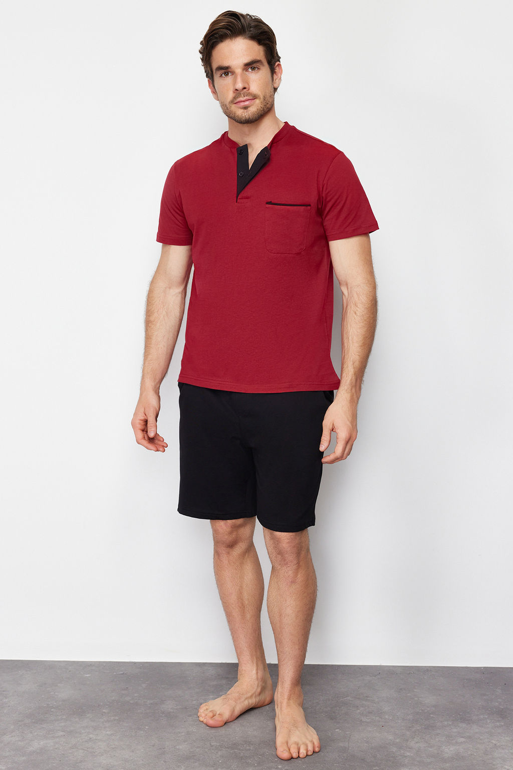 TRENDYOL MAN Bordo Orme Sortlu Pijama Tak?m? TMNSS24PT00019