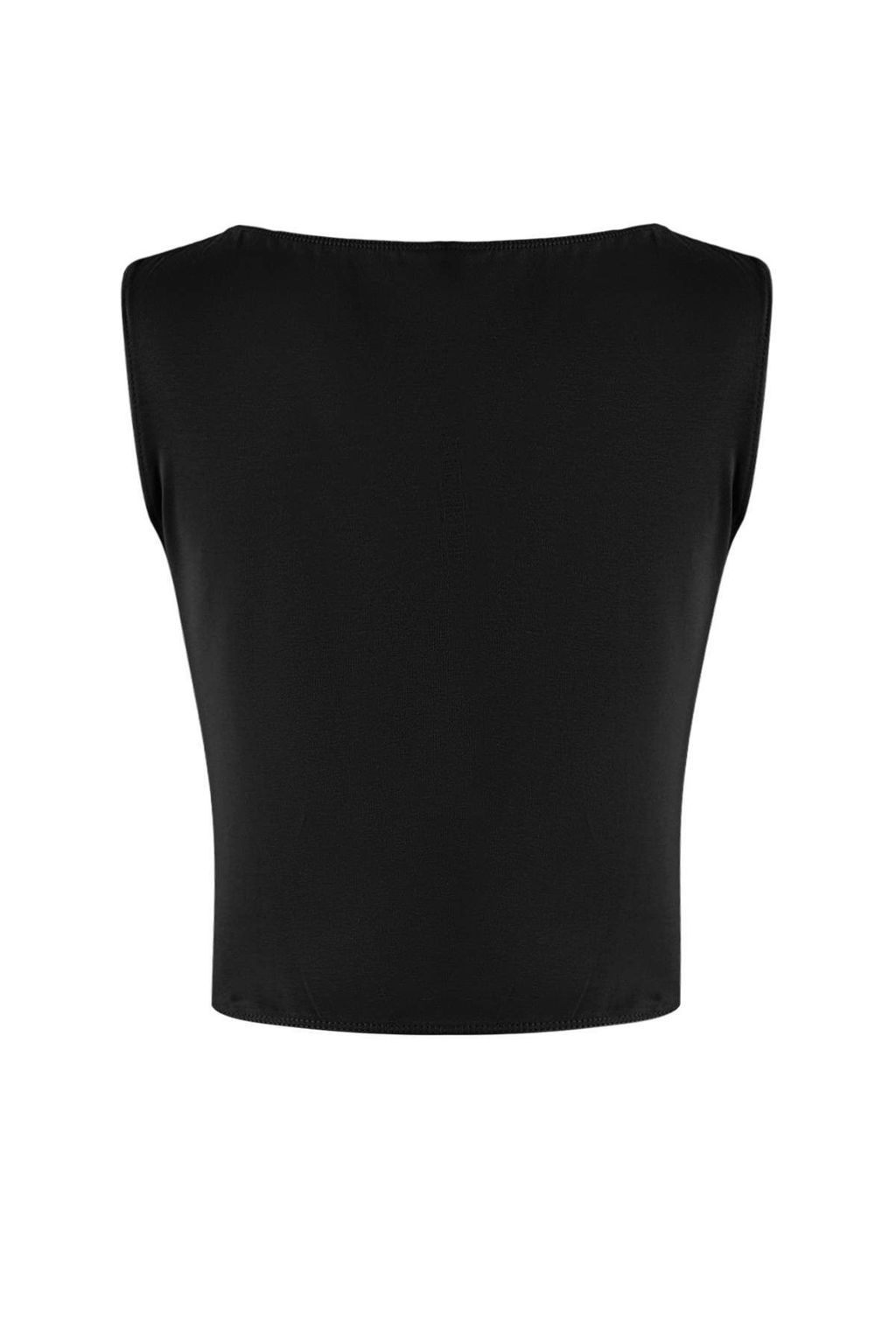 Ac?k Sar? Fitted/Vucuda Oturan Kay?k Yaka Kolsuz Crop Pamuklu Esnek Orme Bluz TWOSS26BZ00035 - Trendyolmilla фото 4