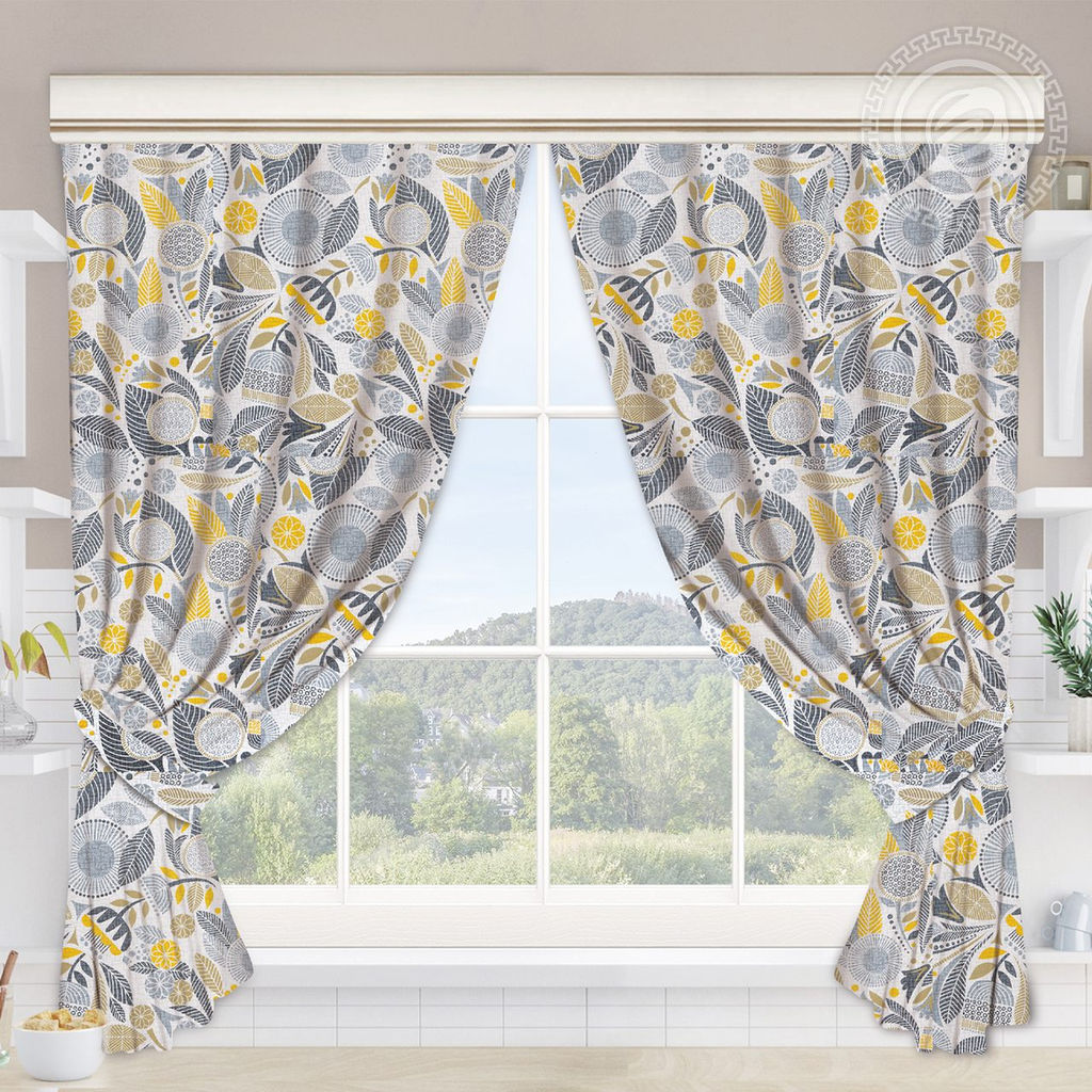 Шторы для кухни с подхватом Талавера 145*180/Шторы: 2 шт.- 145*180, подхваты: 2 шт. Шторы "АРТ ДИЗАЙН" для кухни