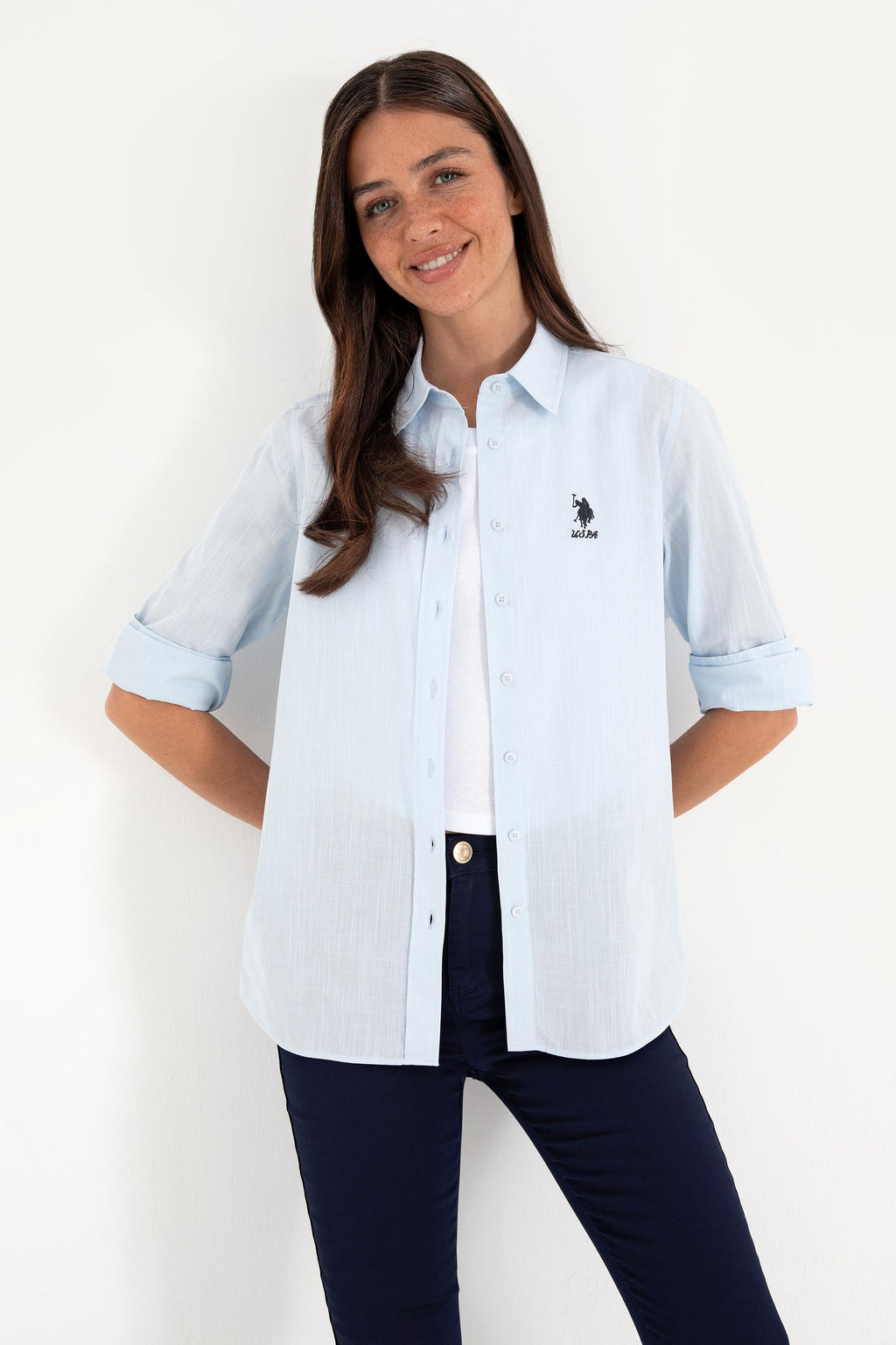 Kad_n A__k Mavi Uzun Kollu Basic G_mlek Sepette S_rpriz _ndirim - U.s. polo assn фото 8